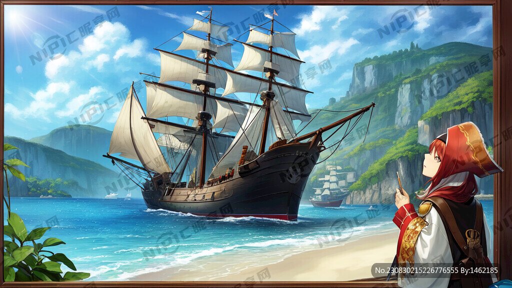 海盗船载着货物开往一个小岛