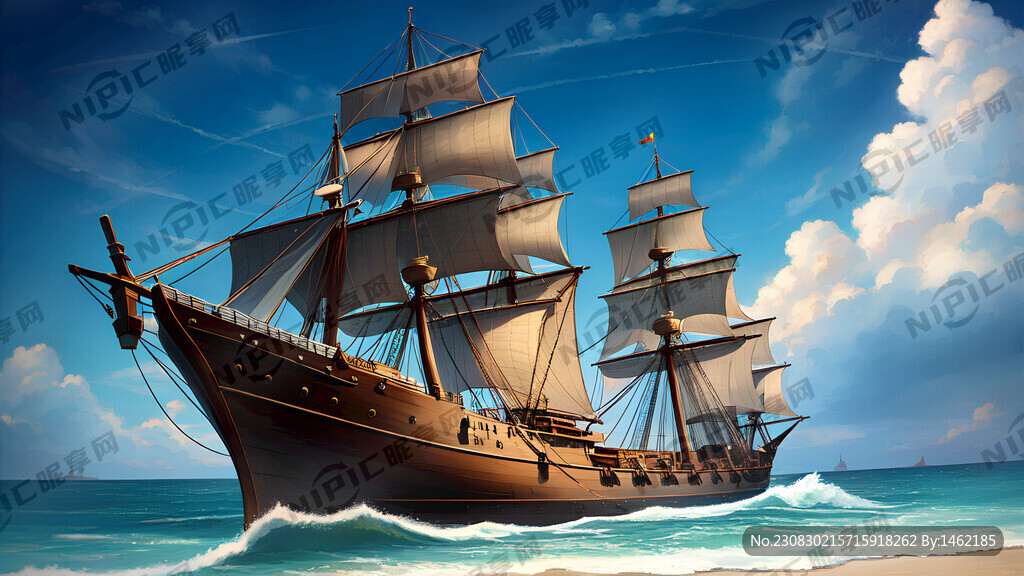 在波涛汹涌的大海行驶着一艘海盗