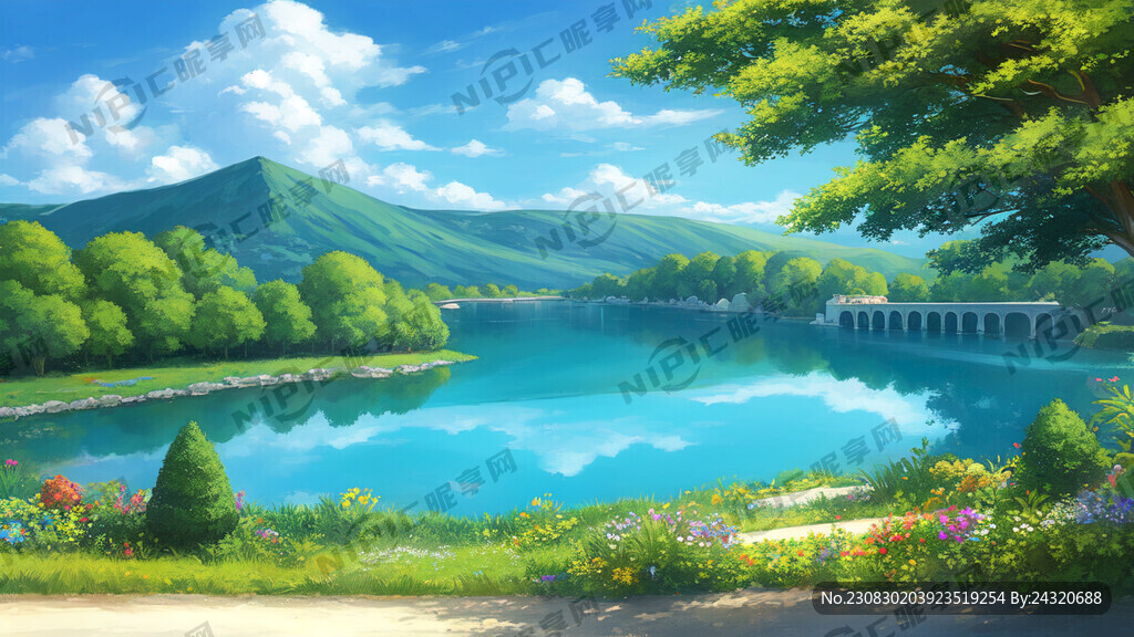 沙漠绿洲湖泊胡杨树