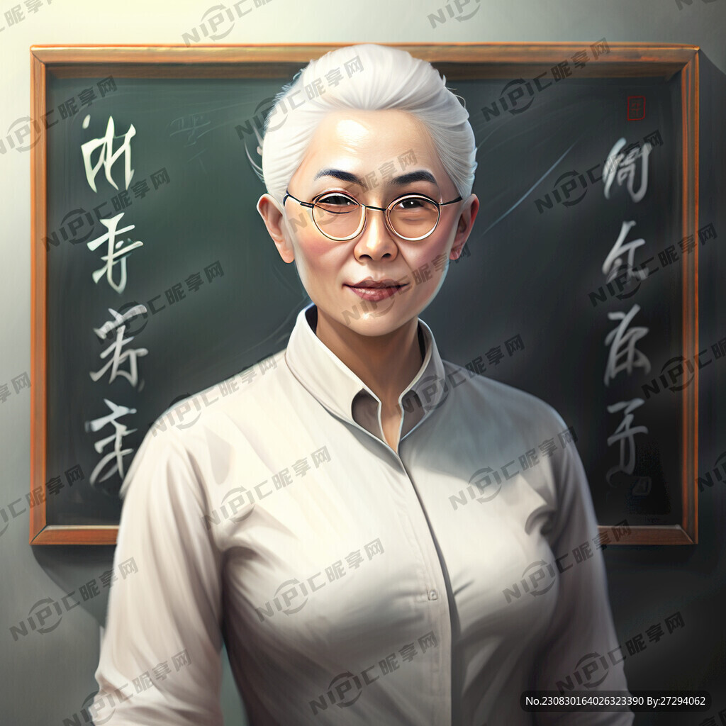 白发教师 在黑板上写字