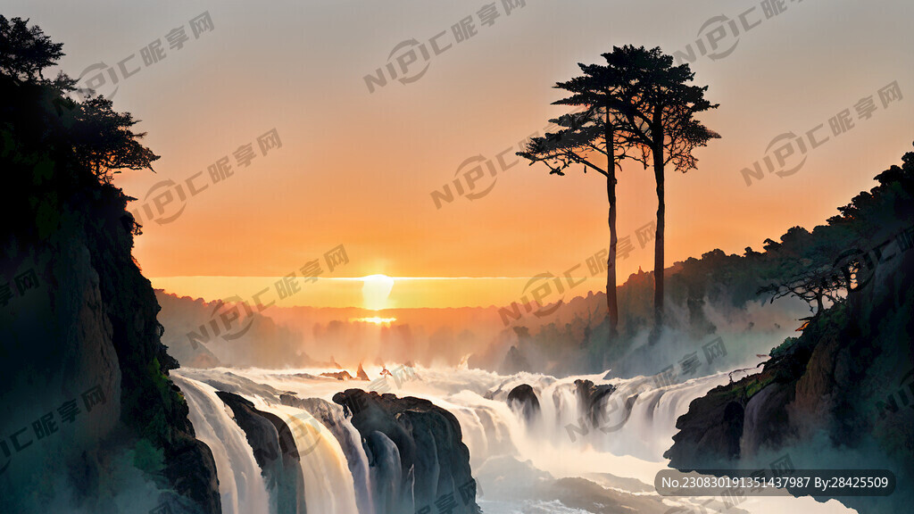 超大广角 流水生财 迎客松