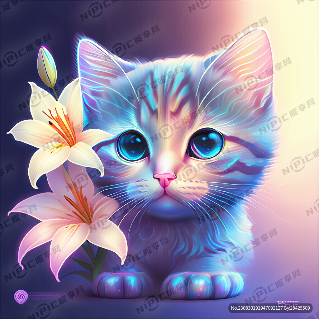 猫咪 全息色 可爱 百合花