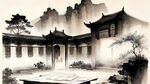 别墅，广厦，庭院，古风，水墨，中国风，