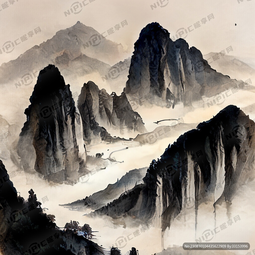 山谷 中国风 中国画 山水