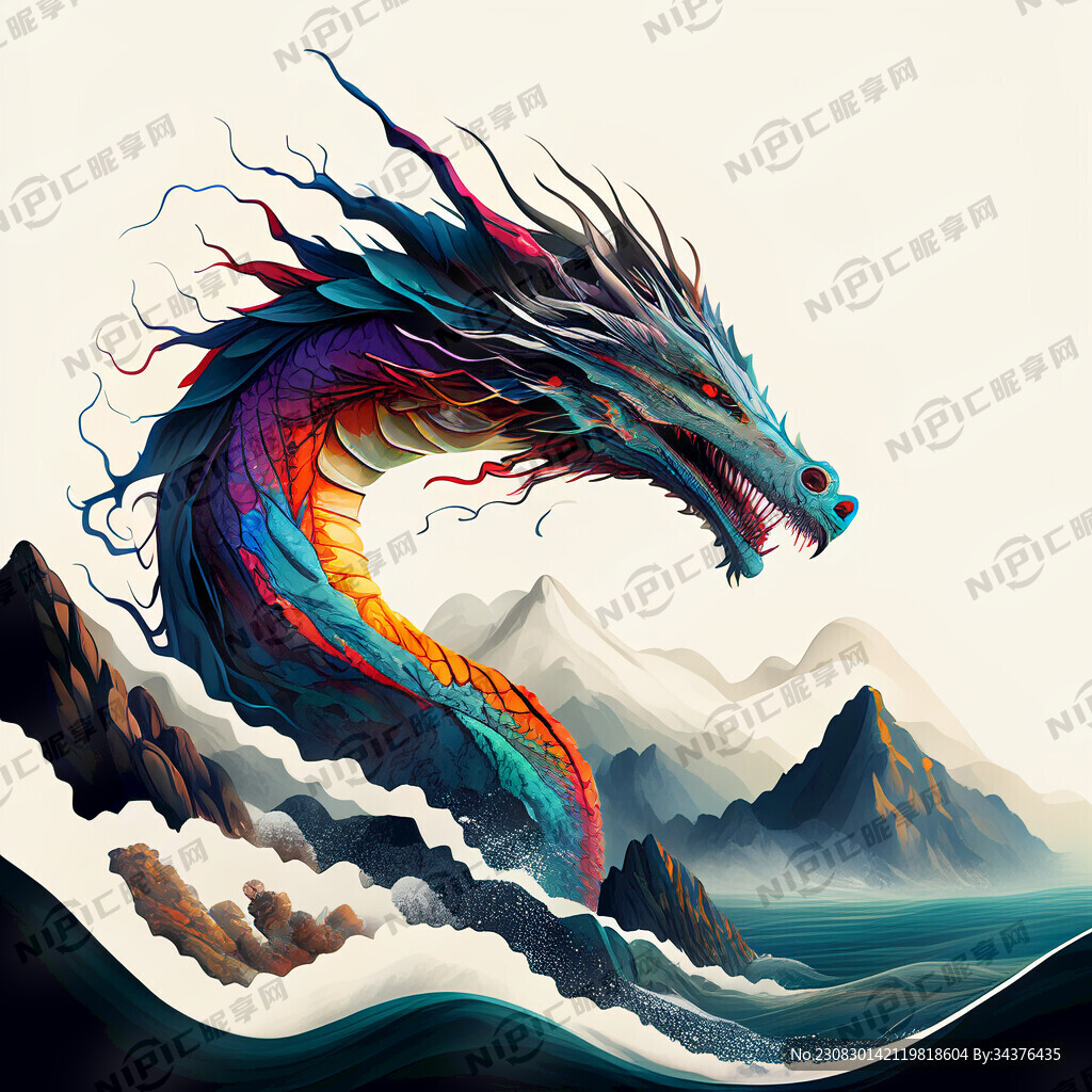 龙插画 色彩明快 层次感强