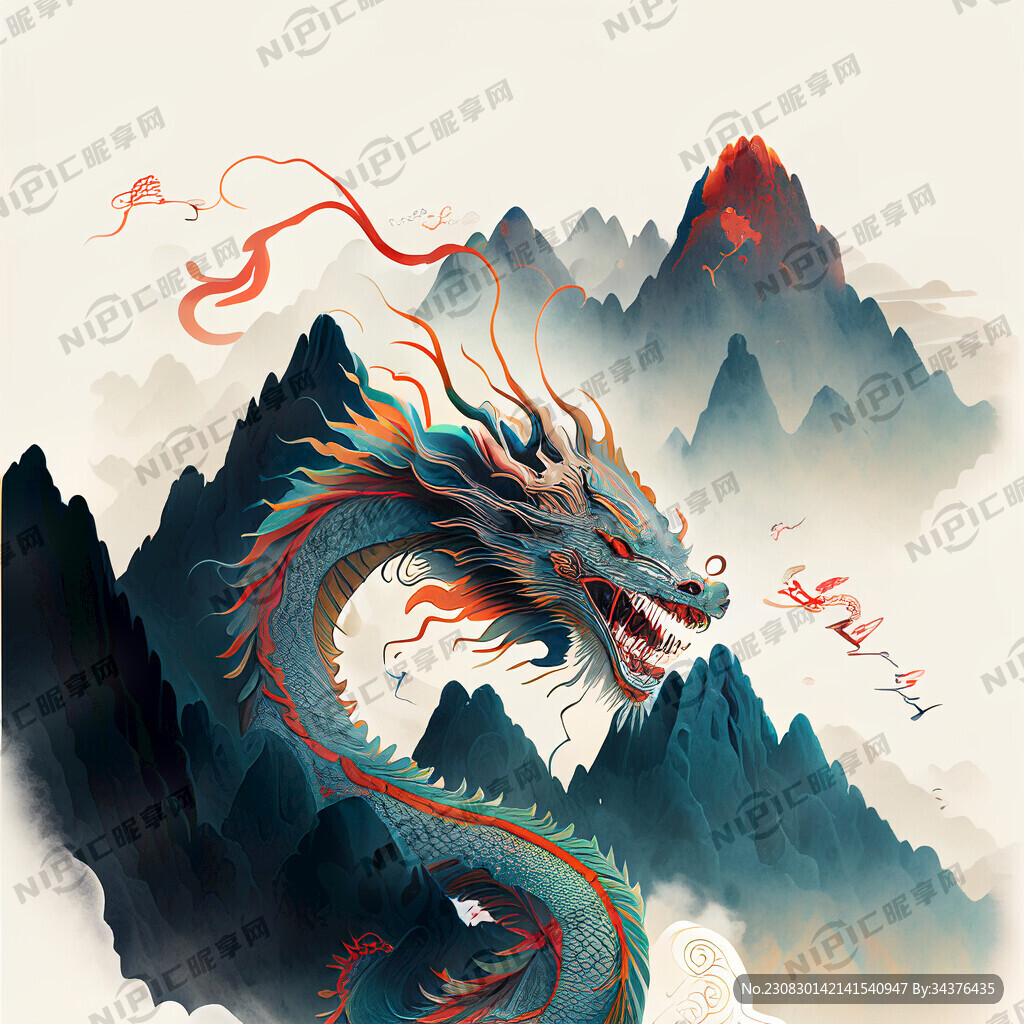 龙插画 色彩明快 层次感强