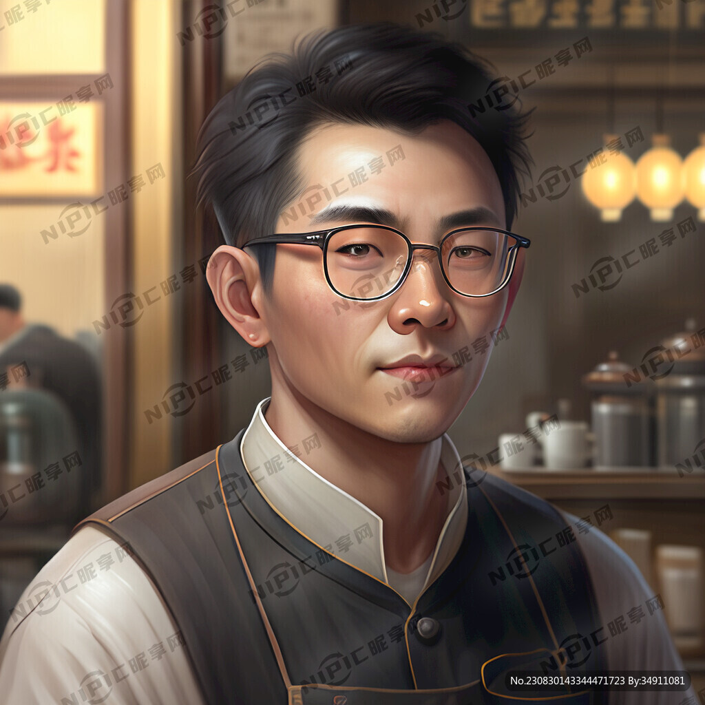三十五岁年轻的男咖啡店长的头像
