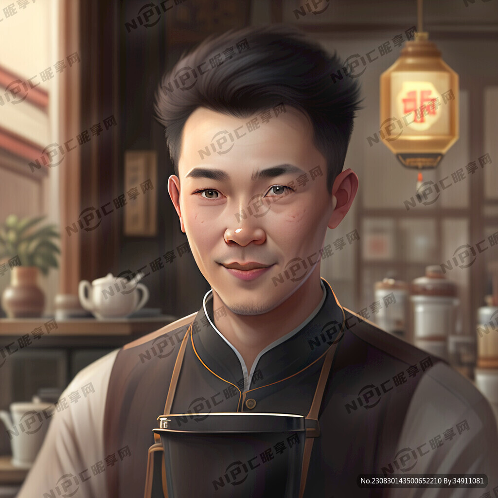 三十五岁年轻的男咖啡店长的头像