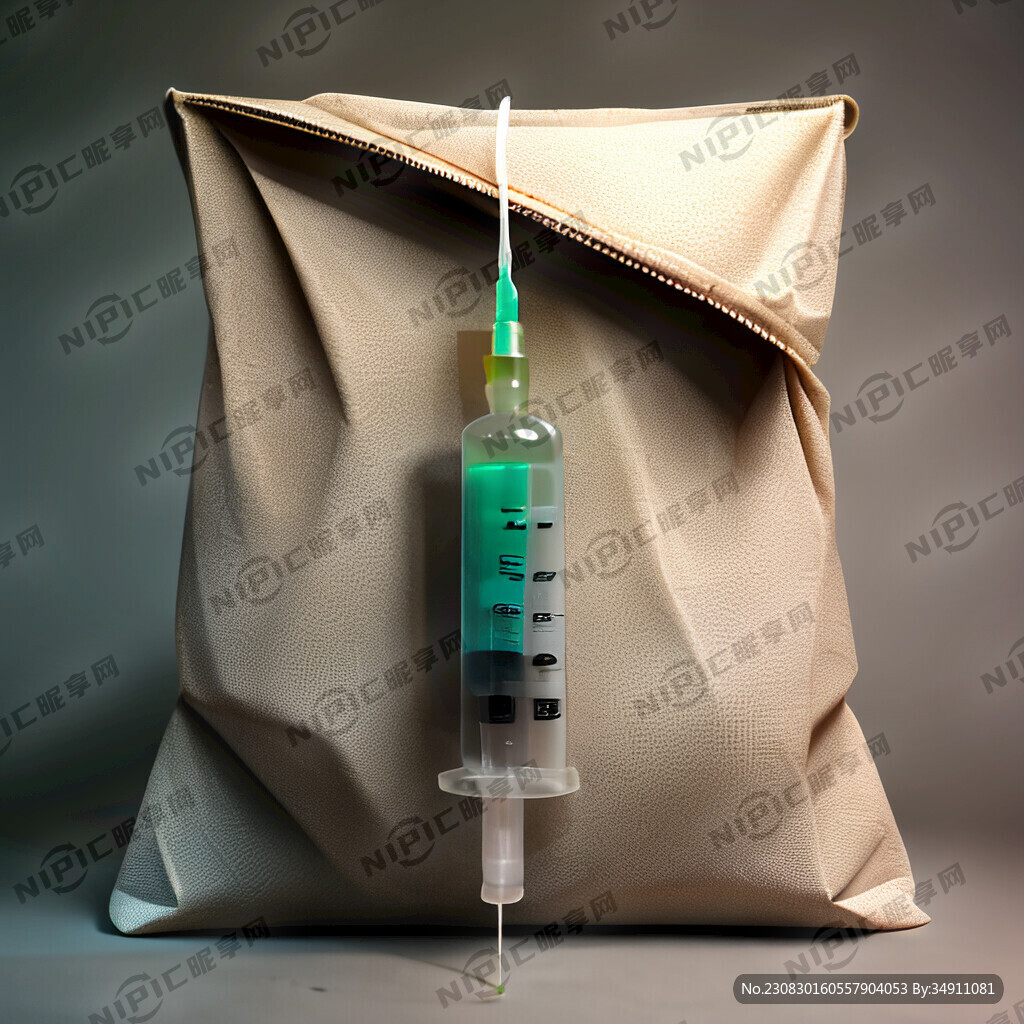 帆布袋子里有一个医用注射器