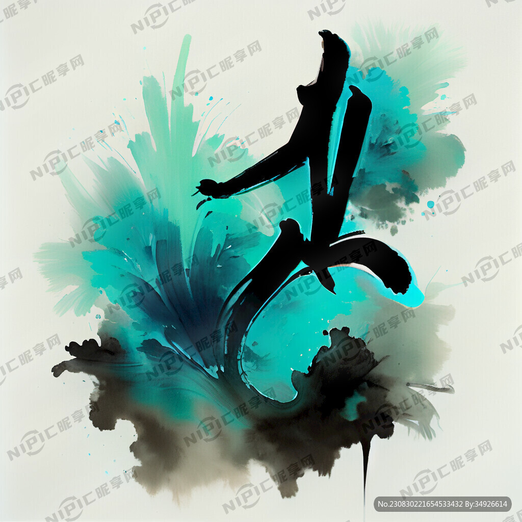 浅绿色元亨利贞毛笔字淡蓝色背景