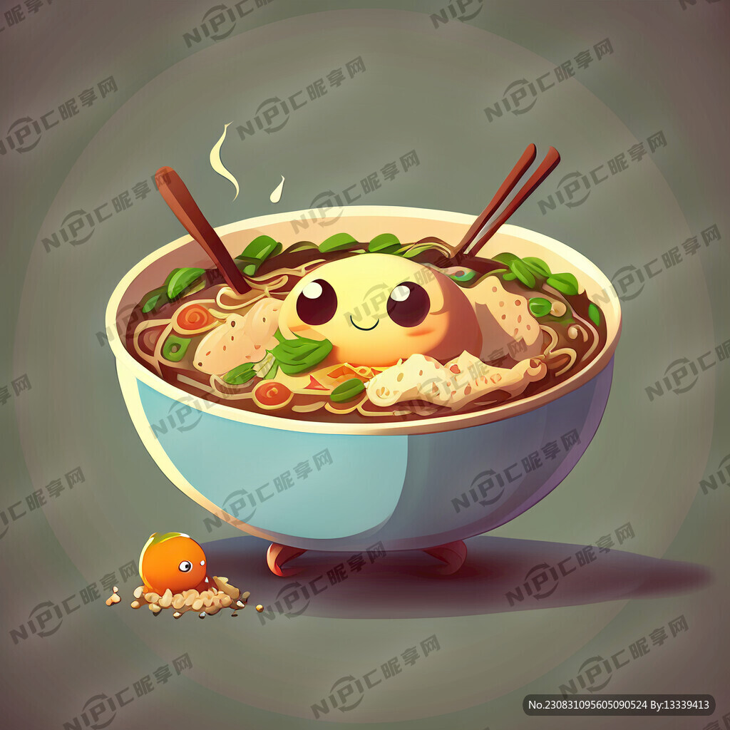 卡通 大碗 吃饭 可爱风格
