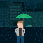  撑雨伞男人