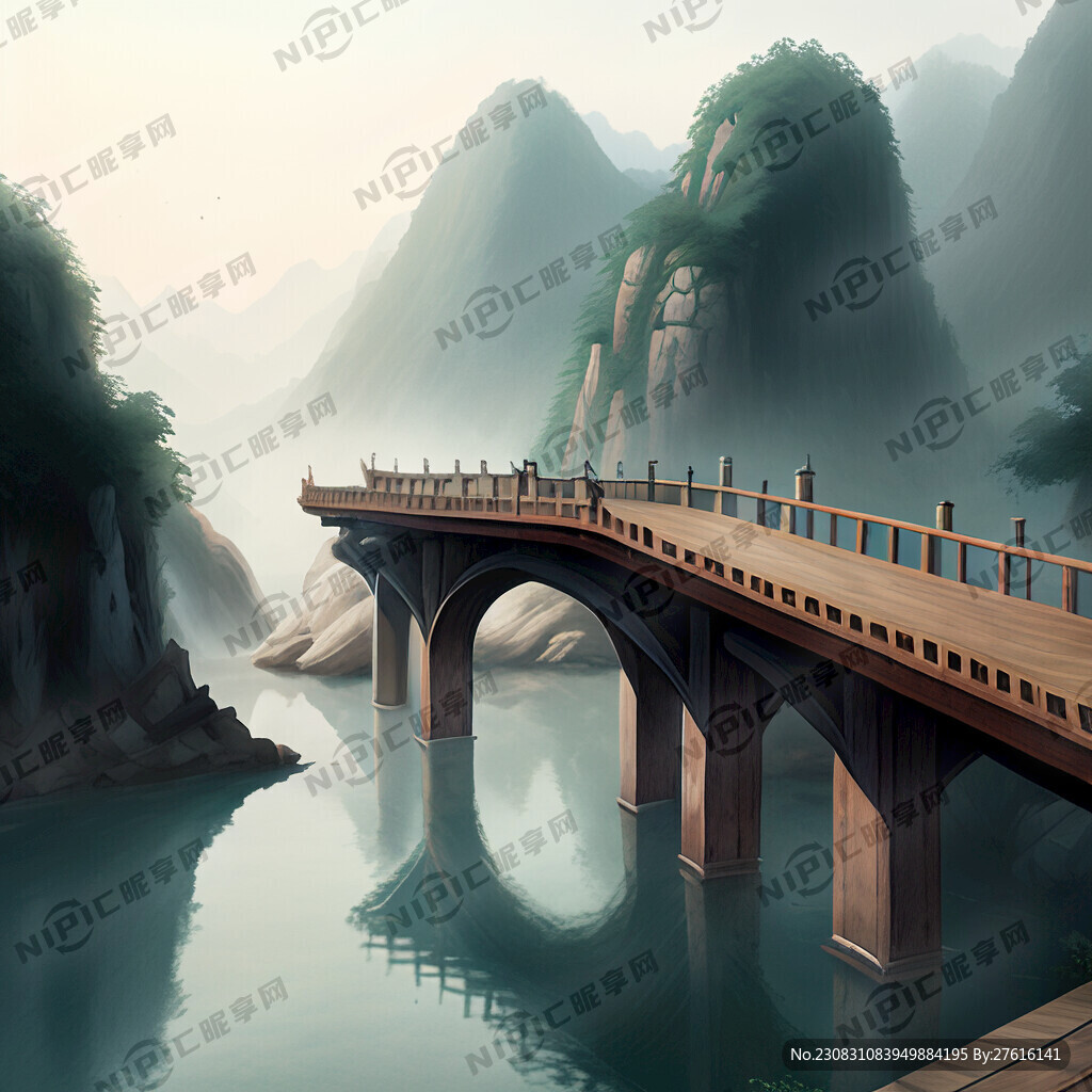 闽浙木拱廊桥溪水山