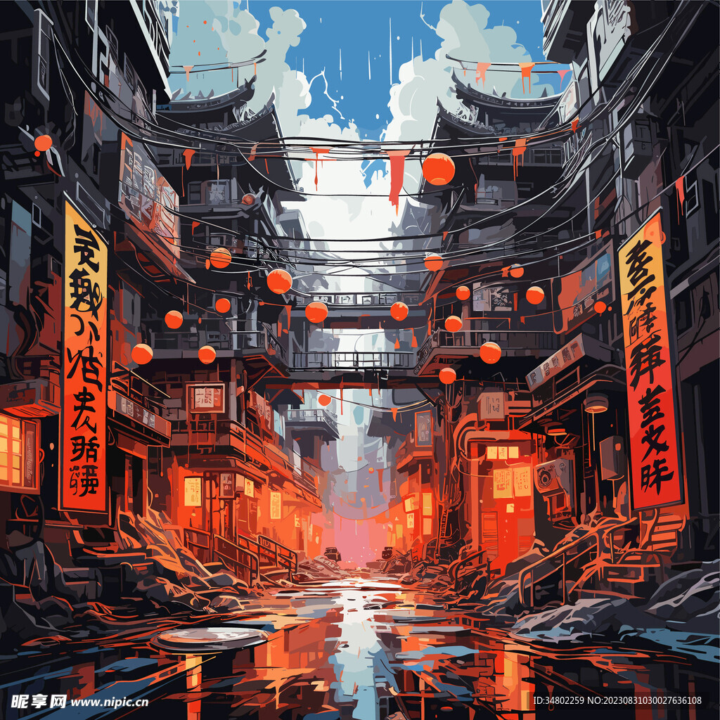 中国风建筑插画