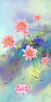 水彩莲花唯美玄关挂画装饰画