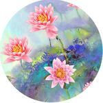 唯美水彩莲花圆形挂画装饰画