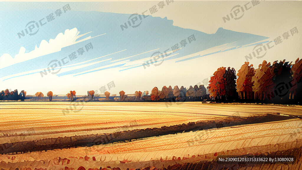 手绘图秋天的田野