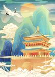 国潮建筑鹤