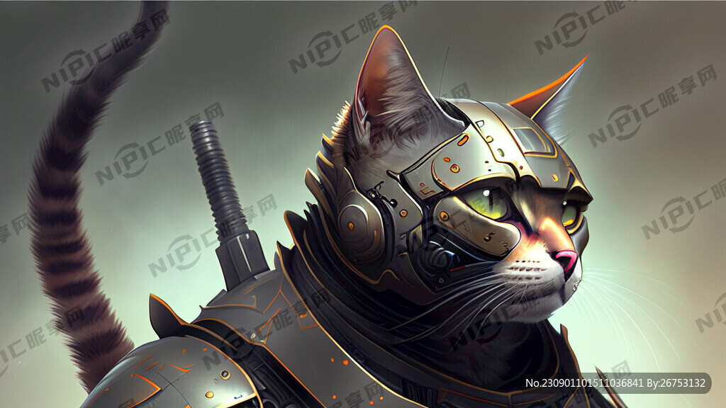 猫 科幻盔甲 概念插画