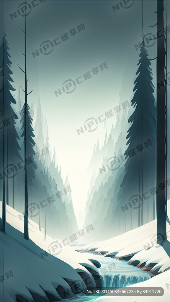 雪山流水森林