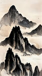 山谷，中国风，中国画，山水，水墨风格，写意，意境，高雅，高清，仙风道骨。