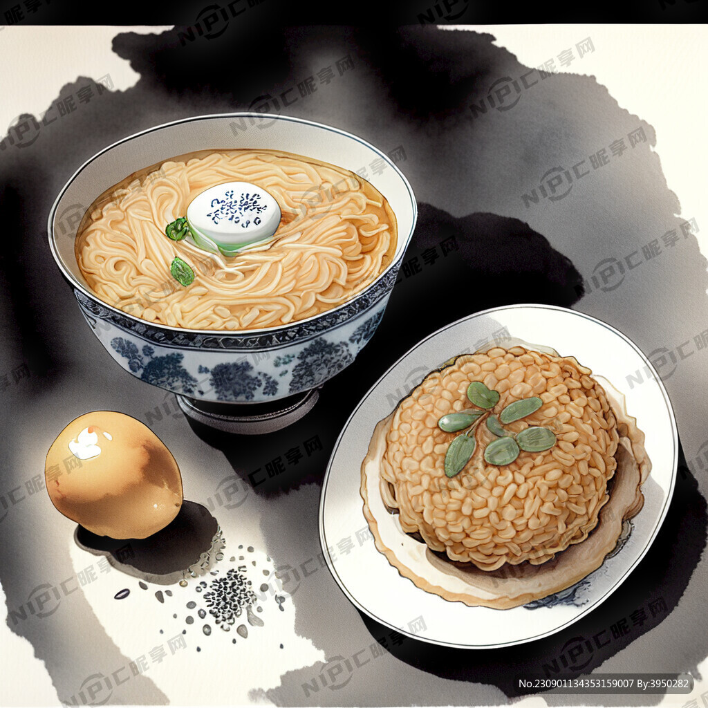 黑白画食品制作中国古典