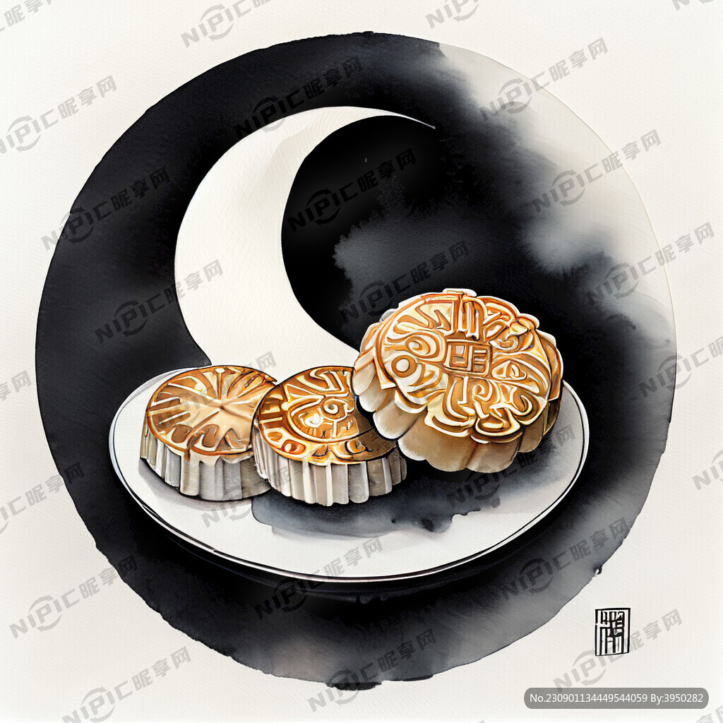 黑白画月饼制作中国古典
