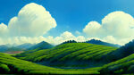 蓝天白云，绿色意境茶山