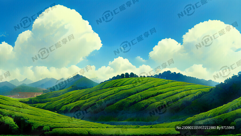 蓝天白云 绿色意境茶山