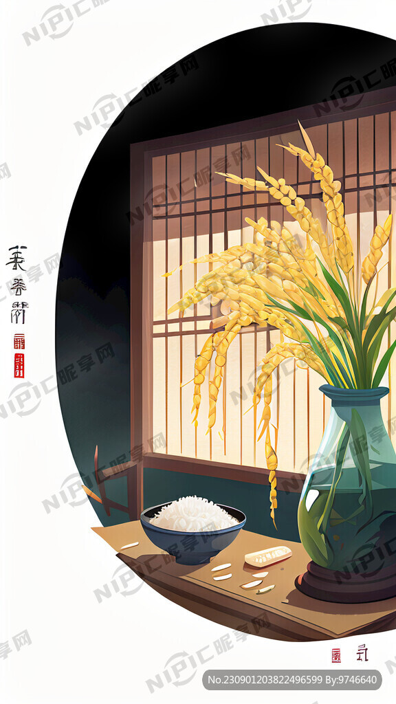 力春堂中药养生中国风插画稻花大