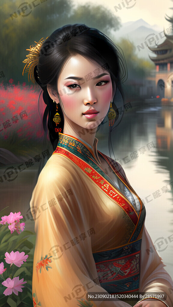 在河边的美女