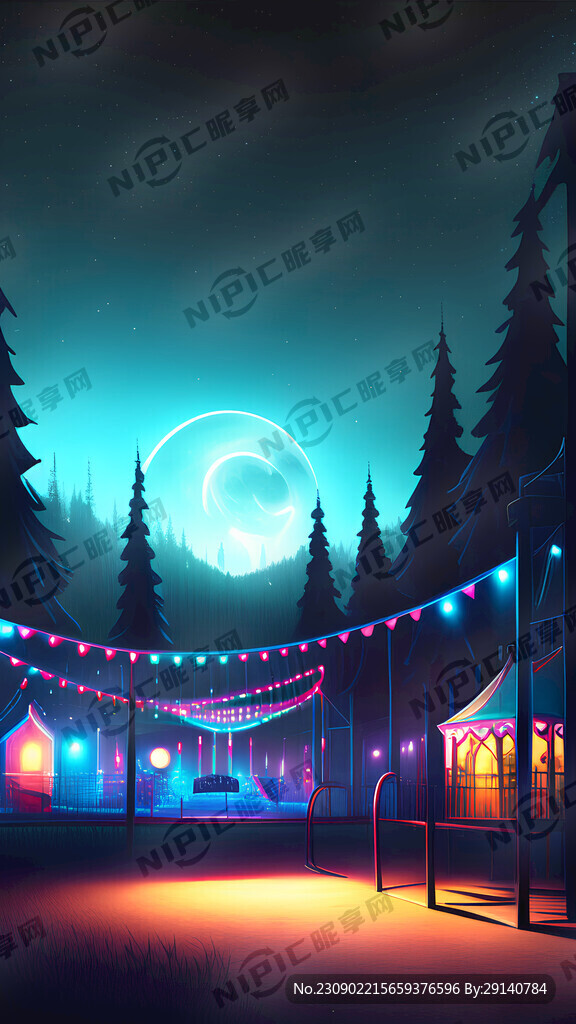 黑夜星光无人璀璨游乐场