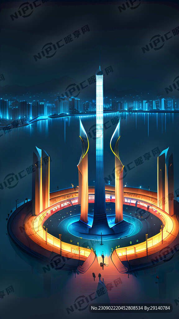 黑夜发光俯视澳门大三巴无人璀璨