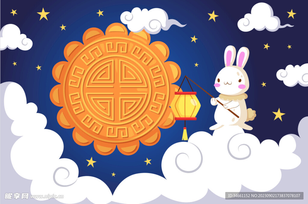 玉兔 月饼 插画海报