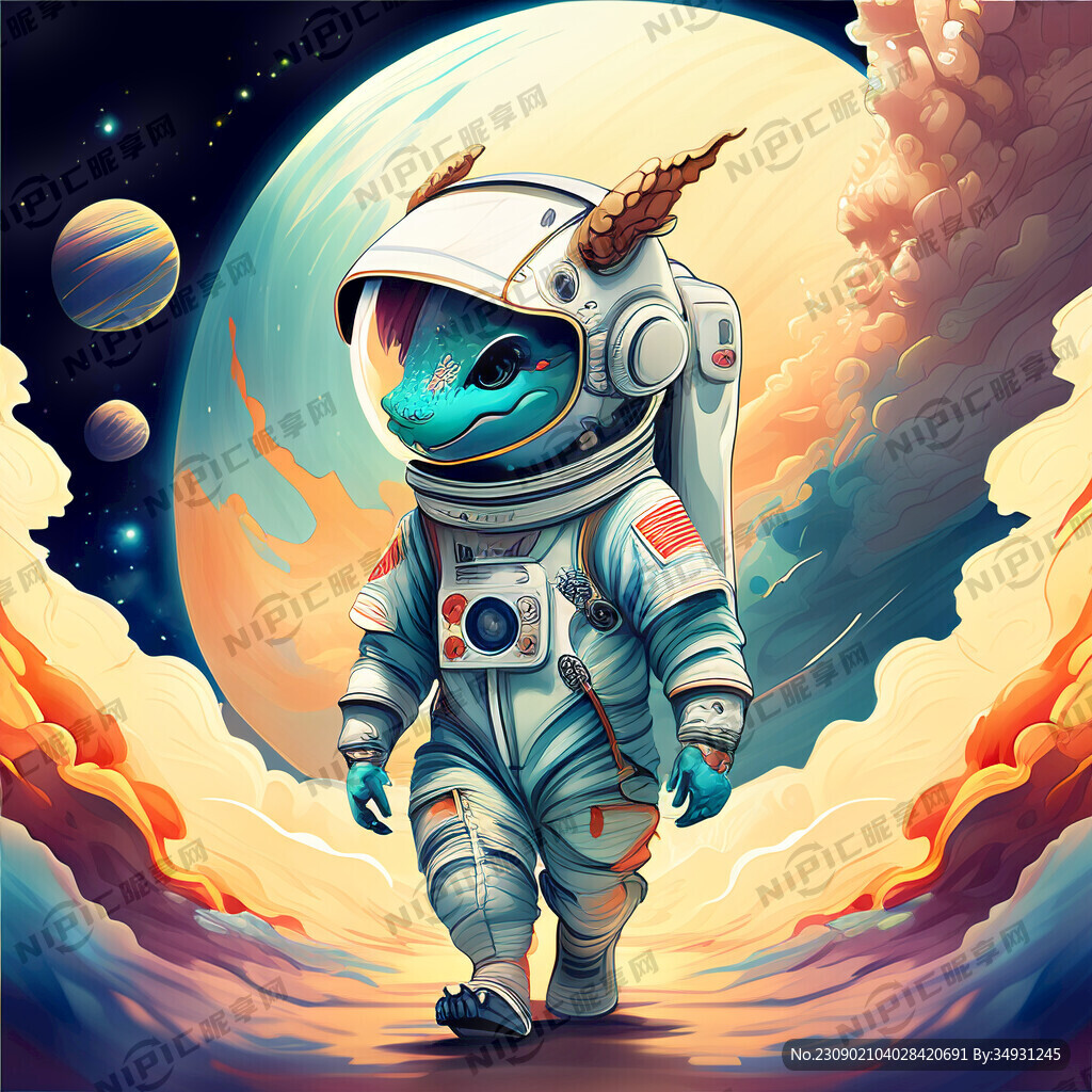 太空漫步 龙 小孩 穿太空服