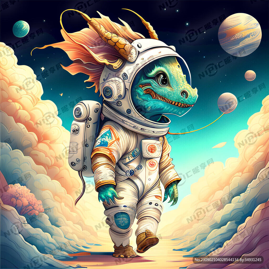 太空漫步 龙 小孩 穿太空服