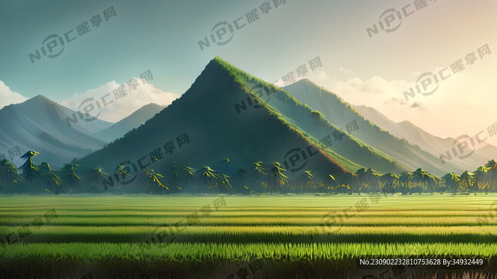 山下的稻田 椰林