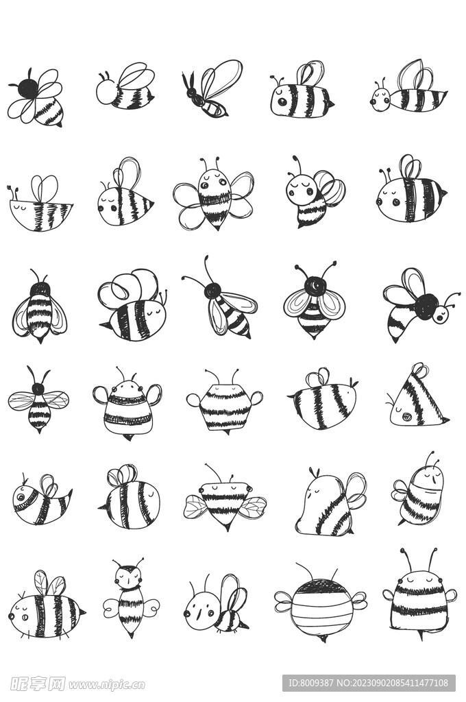 可爱小蜜蜂涂鸦元素