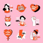 自信女孩标签手举牌元素
