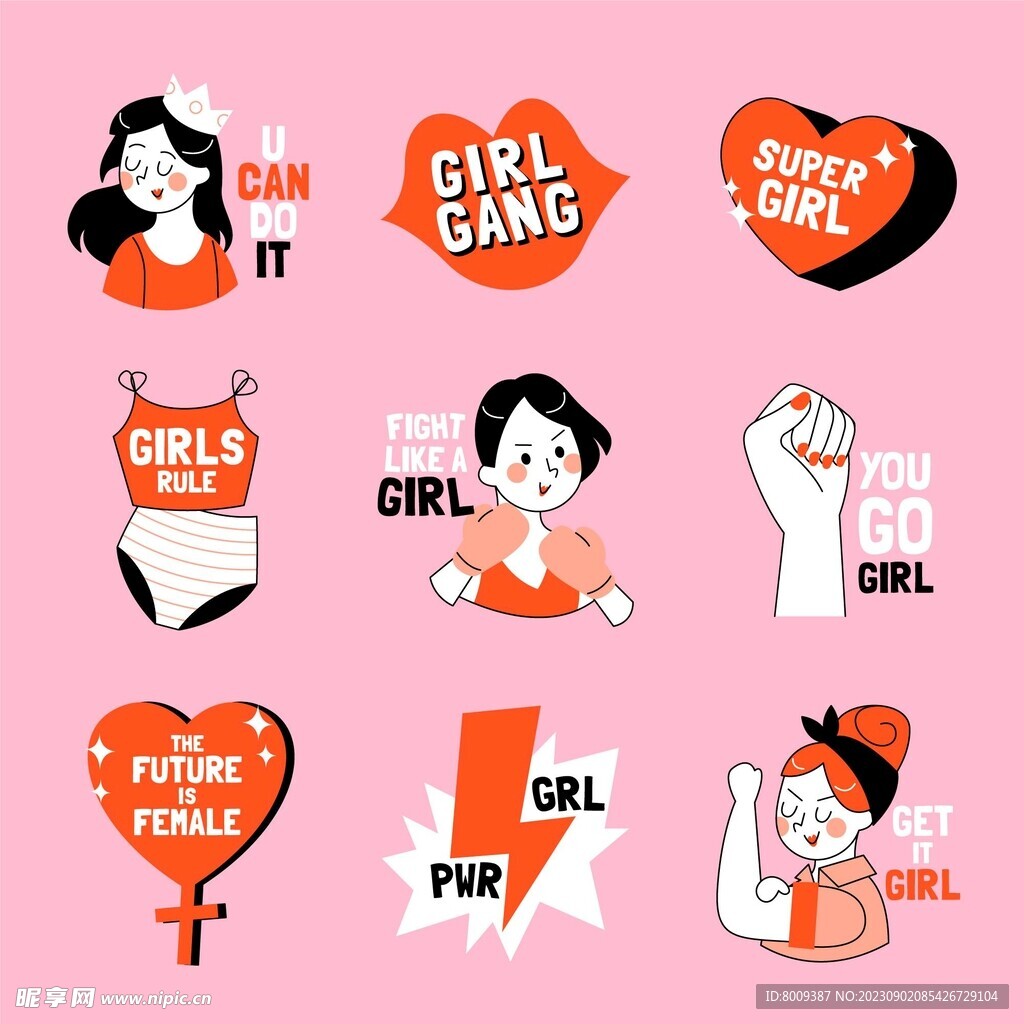 自信女孩标签手举牌元素