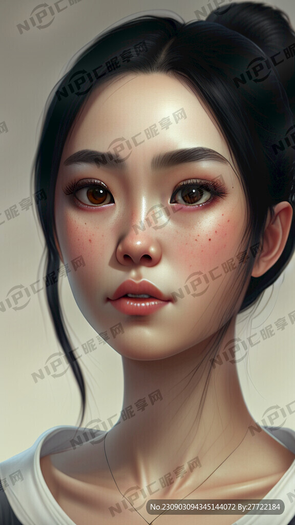大眼睛 双眼皮 厚嘴 单马尾