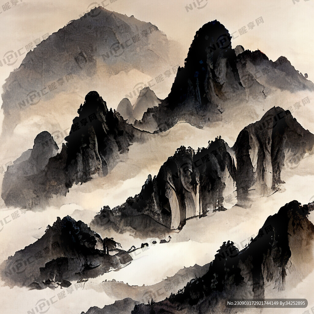 山谷 中国风 中国画 山水