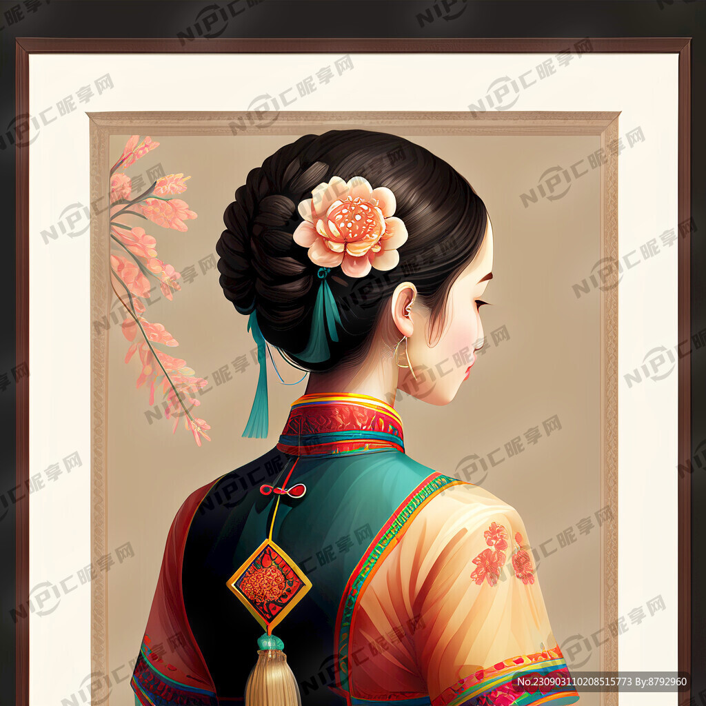 民族服饰姑娘背一框核桃