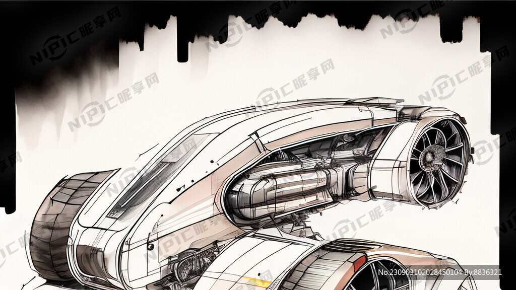 重型工程机械车 毛笔线描图