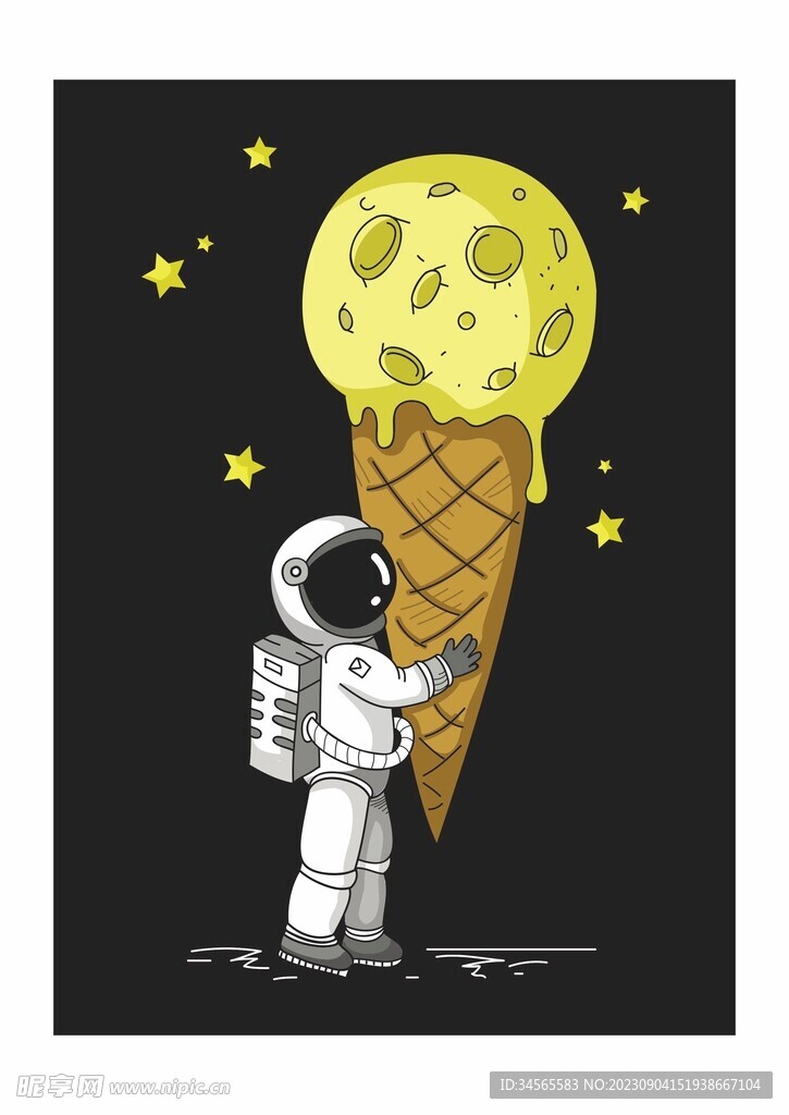 月球雪糕甜筒宇航员太空人星星