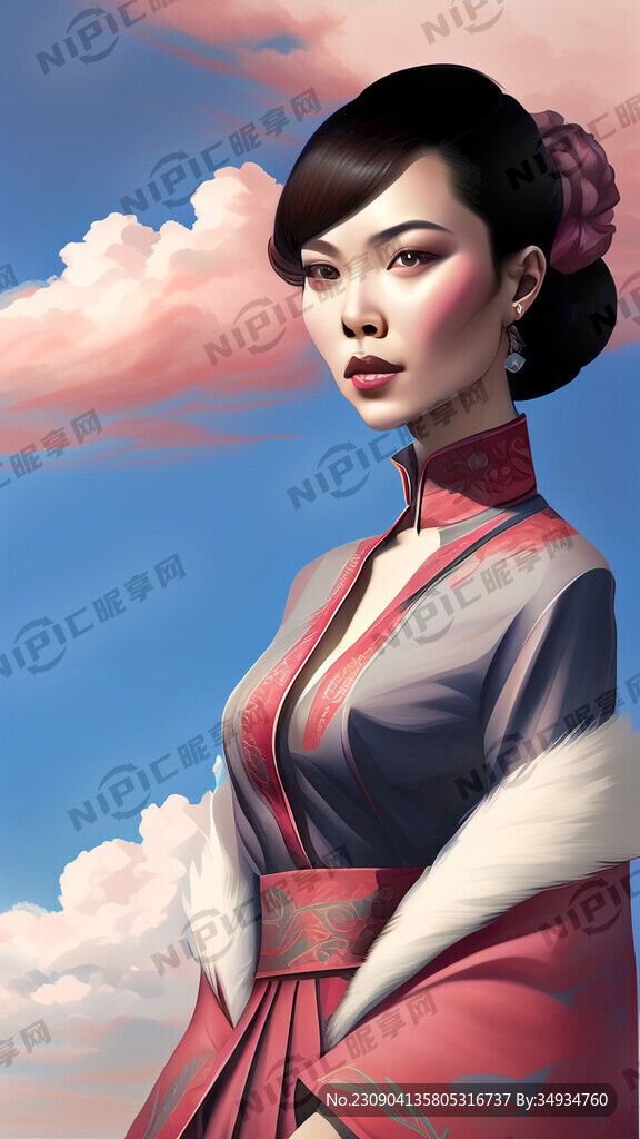 女性 时尚费曼 蓝天朝霞。