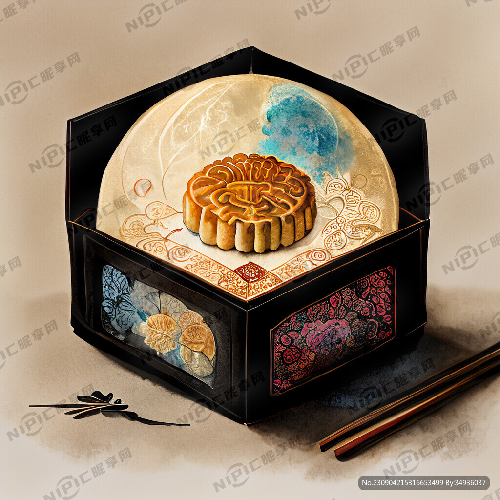 筷子插着月饼包装盒月饼盒
