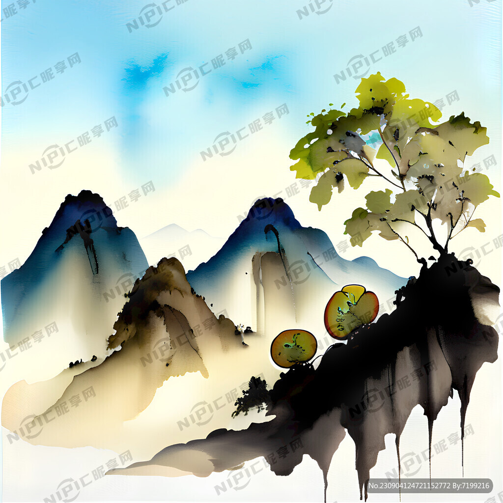 带叶猕猴桃蓝天山景背景