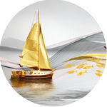 金色游鱼帆船湖畔圆形挂画装饰画