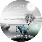 水墨湖畔大象圆形挂画装饰画